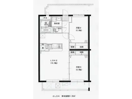 中央ブレインB(2LDK/2階)の間取り写真