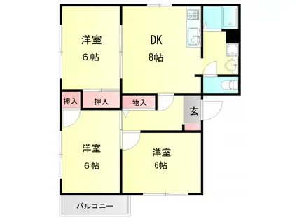 メゾンドゥヴェール(3DK/2階)の間取り写真