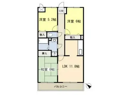 山陽本線 明石駅 バス乗車時間:10分 朝霧山手町北バス停で下車 徒歩1分 4階建 築32年(3LDK/4階)の間取り写真