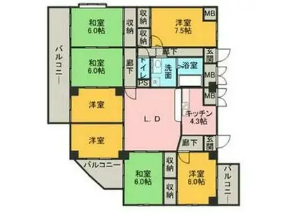 山陽本線 明石駅 バス乗車時間:16分 自動車学校前(明石市)バス停で下車 徒歩1分 4階建 築30年(7LDK/4階)の間取り写真