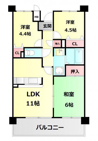 井吹東シティコート17(3DK/2階)の間取り写真