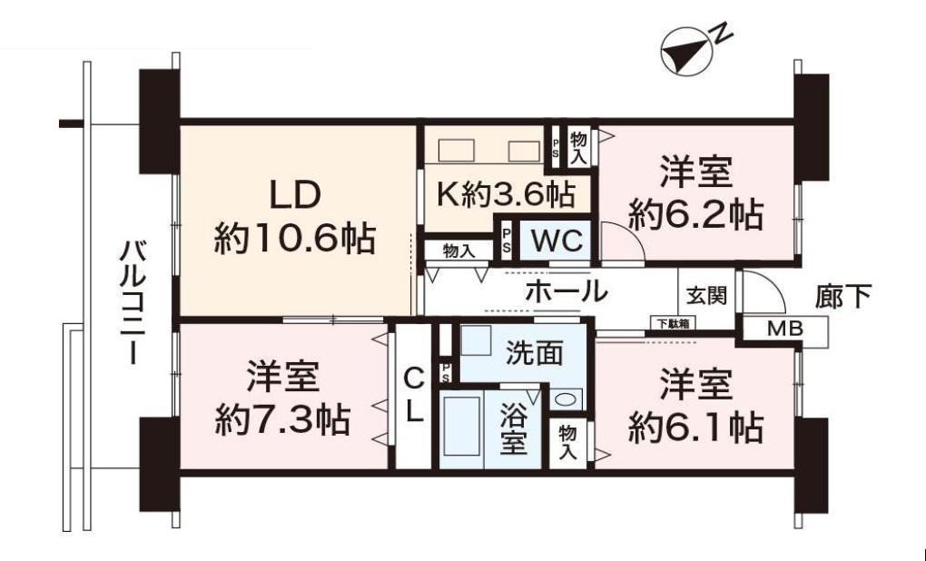 県営伊川谷第2高層1号棟(3LDK/8階)の間取り写真