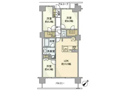 山陽本線 大久保駅(兵庫) 徒歩7分 14階建 築5年(3LDK/1階)の間取り写真