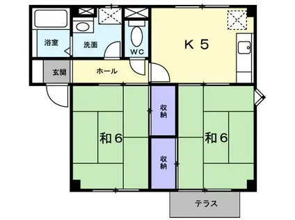 フラワーヒルズ(2K/1階)の間取り写真