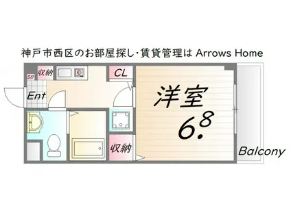 山陽本線 明石駅 バス乗車時間:20分 神戸学院大学バス停で下車 徒歩1分 4階建 築31年(1K/2階)の間取り写真