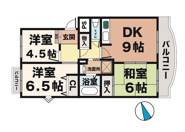 シャトラン高月(3DK/3階)の間取り写真