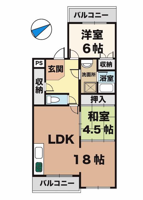 サンフローラ南別府(2LDK/2階)の間取り写真