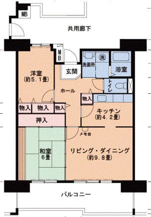 神戸市西神山手線 名谷駅 徒歩5分 14階建 築29年(2LDK/10階)の間取り写真
