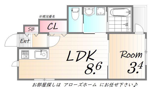 ブランテラス尾上町(1LDK/1階)の間取り写真