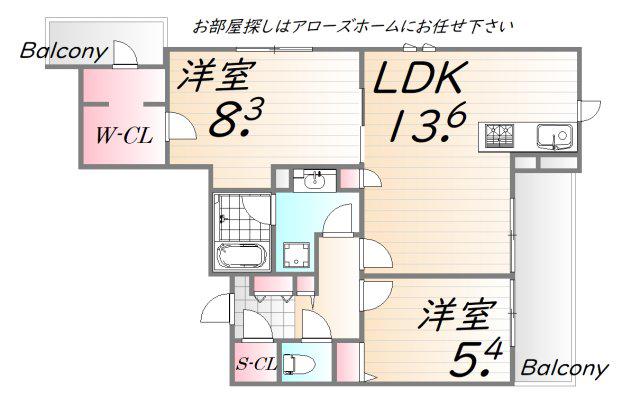 神戸高速鉄道東西線 高速長田駅 徒歩10分 4階建 築3年(2LDK/4階)の間取り写真