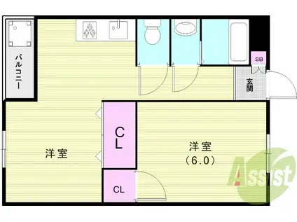 ハイツ安倉(1LDK/2階)の間取り写真