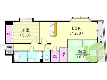 ミレア武庫之荘(2LDK/3階)の間取り写真