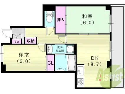 日新ビル(2DK/4階)の間取り写真