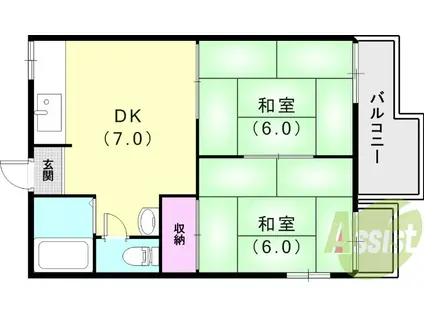 ハイツ金和田(2DK/2階)の間取り写真