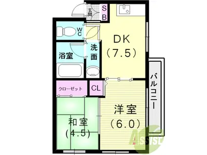 メゾンコスモス(2DK/2階)の間取り写真