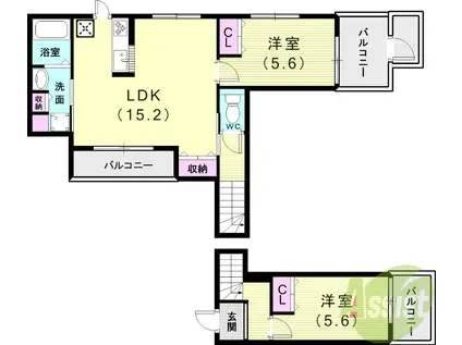 グルーブメゾン須磨離宮(2LDK/2階)の間取り写真