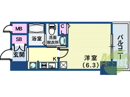エステムプラザ神戸三宮ルクシア(1K/6階)の間取り写真