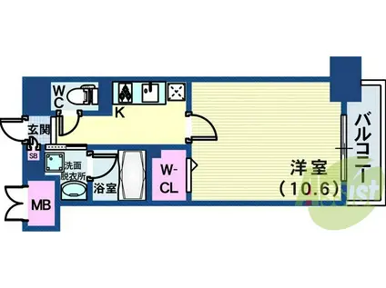 L・ISOBE三宮(1K/6階)の間取り写真
