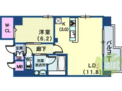 L・ISOBE三宮(1LDK/10階)の間取り写真
