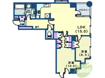 MARINA北野(2LDK/3階)の間取り写真