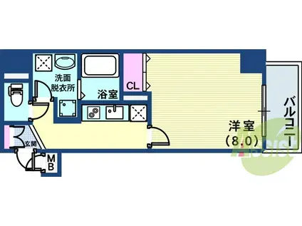 アドバンス三宮Ⅱライズ(1K/9階)の間取り写真