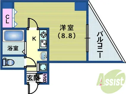 ロイヤルヒル神戸三ノ宮2(1K/3階)の間取り写真