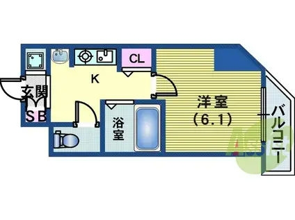 ロイヤルヒル神戸三ノ宮2(1K/6階)の間取り写真