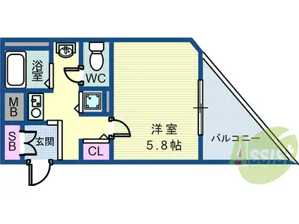 ロイヤルヒル神戸三ノ宮2(1K/2階)の間取り写真