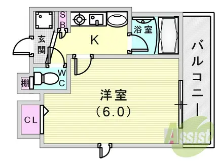 エステムコート神戸・県庁前(1K/6階)の間取り写真