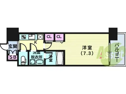 スプランディッド神戸北野(1K/9階)の間取り写真