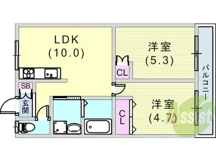 セイシェル長田山手(2LDK/1階)の間取り写真