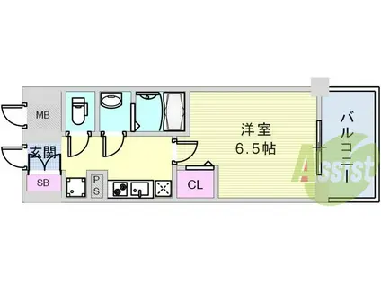 プレサンス THE神戸(1K/3階)の間取り写真