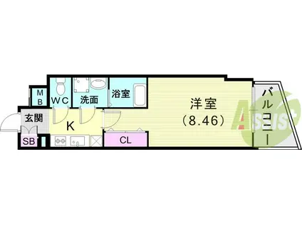レジデンス神戸BIVIO(1K/3階)の間取り写真