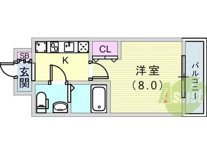 マロワール神戸(1K/10階)の間取り写真