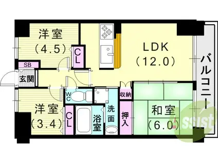 ロイヤルシャトー長者町(3LDK/3階)の間取り写真