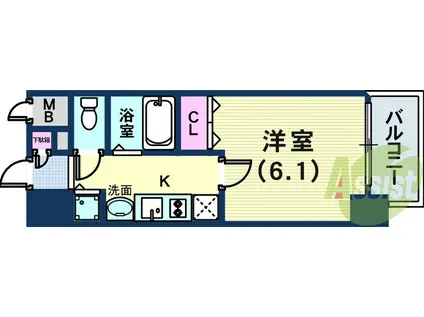 プレサンス三宮ルミネス(1K/9階)の間取り写真