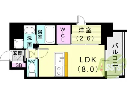 LIVECASA王子公園(1LDK/8階)の間取り写真