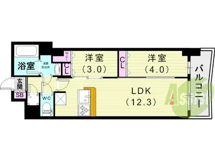 セレニテ神戸ミラク(2LDK/7階)の間取り写真