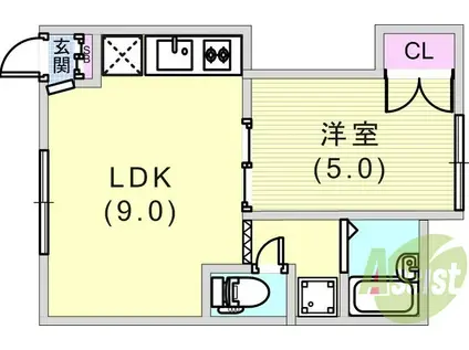 ときわ花山ハイツ(1LDK/1階)の間取り写真