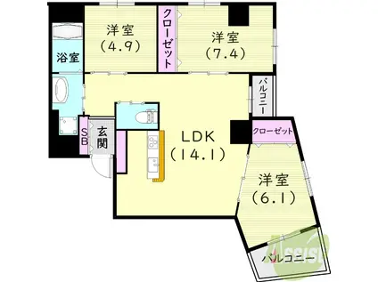 シェヌーア御影(3LDK/2階)の間取り写真