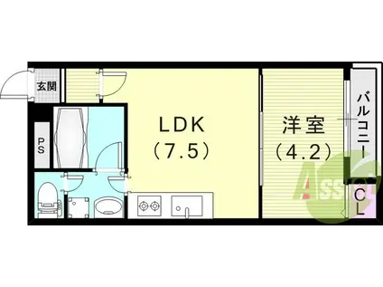 アレグリア長田大塚町(1LDK/3階)の間取り写真