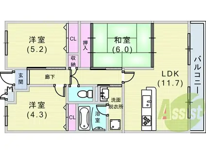 摩耶コート壱番館(3LDK/4階)の間取り写真
