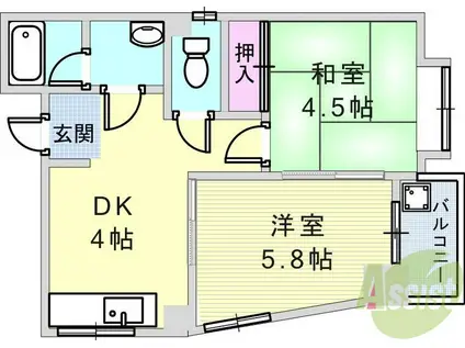 マンション浜崎(2DK/2階)の間取り写真