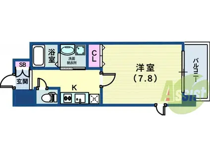 エスリード神戸三宮パークビュー(1K/5階)の間取り写真