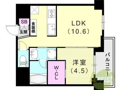 ワコーレ元町山手ID(1LDK/3階)の間取り写真