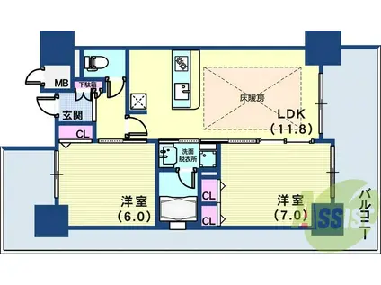 エステムプラザ神戸西Ⅴミラージュ(2LDK/13階)の間取り写真