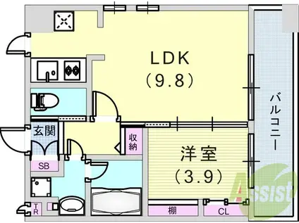 アーバネックス神戸水木通(1LDK/12階)の間取り写真