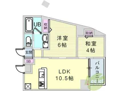 プリオーレ神戸大開通(2LDK/5階)の間取り写真