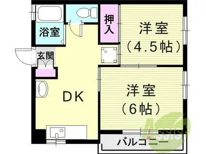 新栄コーポ(2DK/4階)の間取り写真