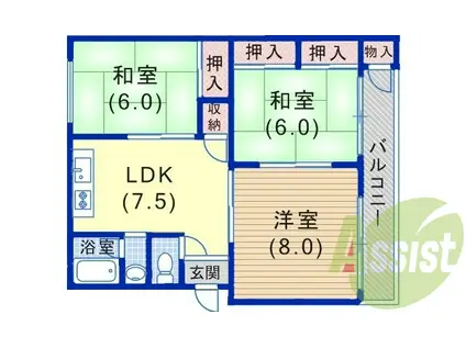 エンターレジデンス熊内(3DK/2階)の間取り写真